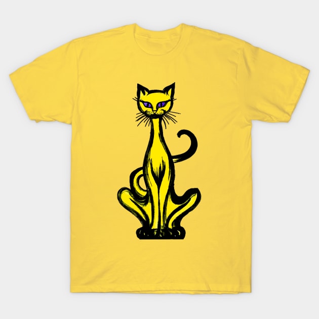 Retro 1970's Funky Groovy Yellow Jazz Cat Cartoon T-Shirt by iskybibblle